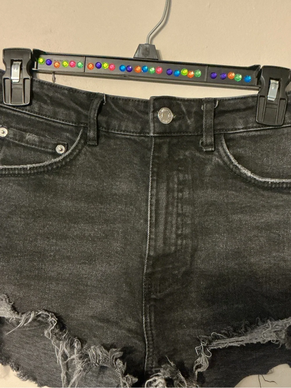 Zara Black Distressed Frayed-Hem Jean Shorts